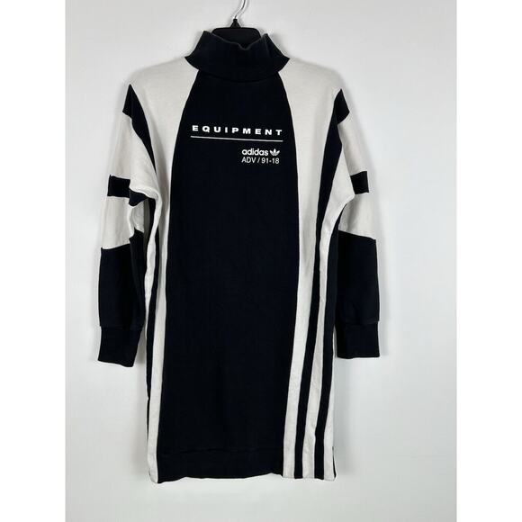 adidas Dresses & Skirts - Adidas Equipment Black White Stripe Mock Neck Sweater Sweatshirt Dress Small